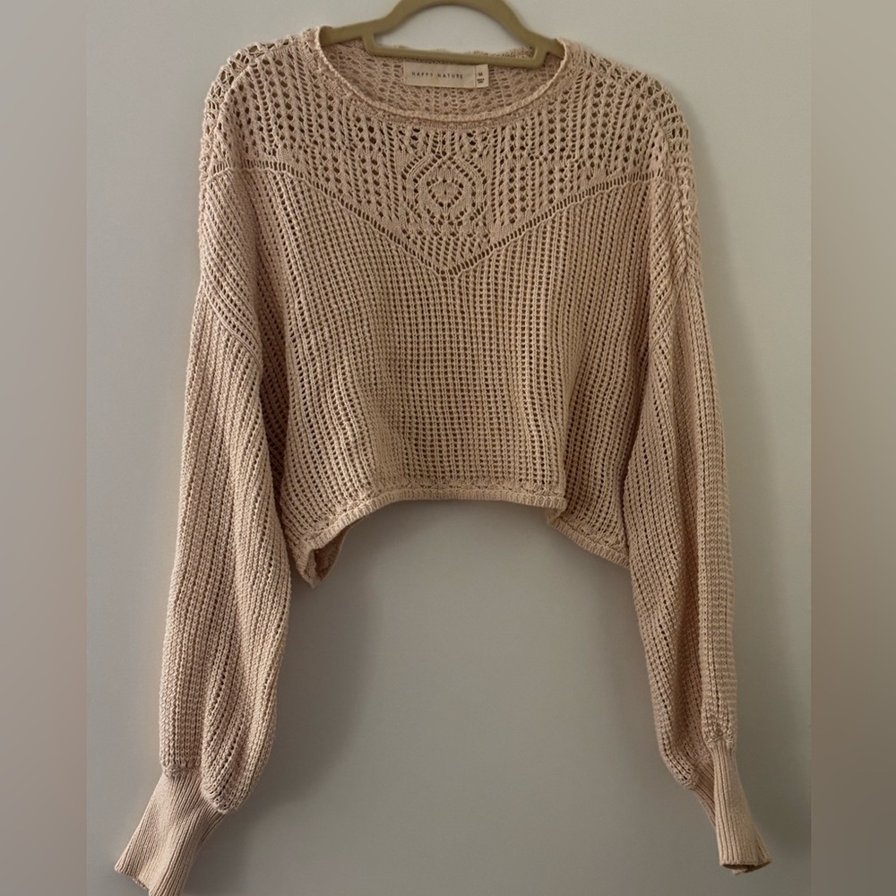 Happy x Nature by Kate Hudson Crochet Cotton Cropped Sweater